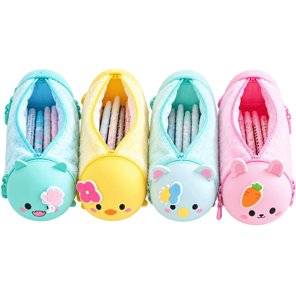 Fashion Silicone Round Ball Pencil Case Large Capacity Foldable Animals Pen Bag Portable Creative Pencil Box School Supplies