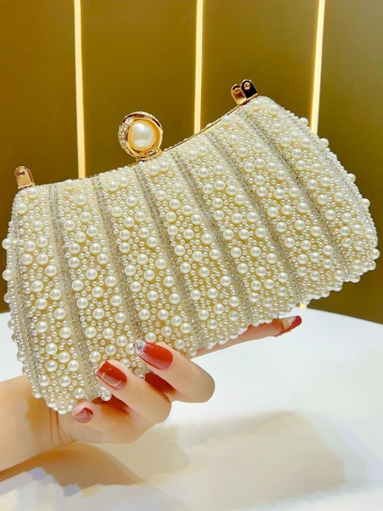 

Handmade Pearl Bags Women White Luxury Crystals Beaded Pearl Evening Clutch Bags 2025 Elegant Embroidered Wedding Party Handbags