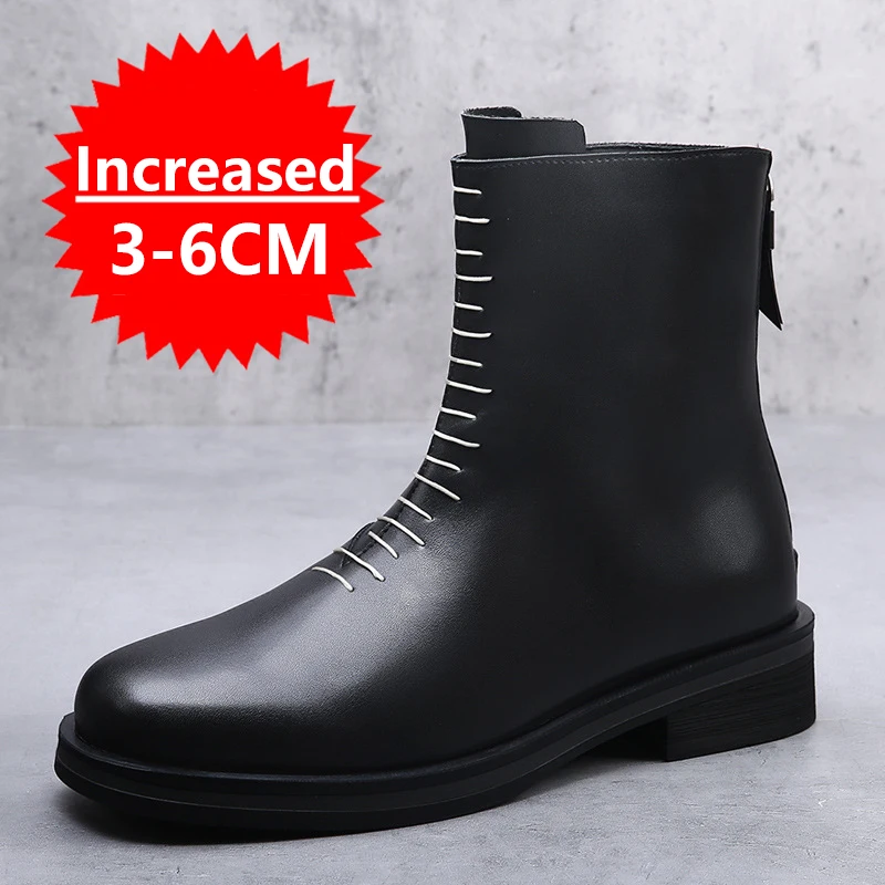 

Новые ботинки «Челси», кожаные мужские ботильоны, свадебное платье, деловые мужские деловые осенне-зимние слипоны на молнии, увеличивающая высоту подошву 6 см