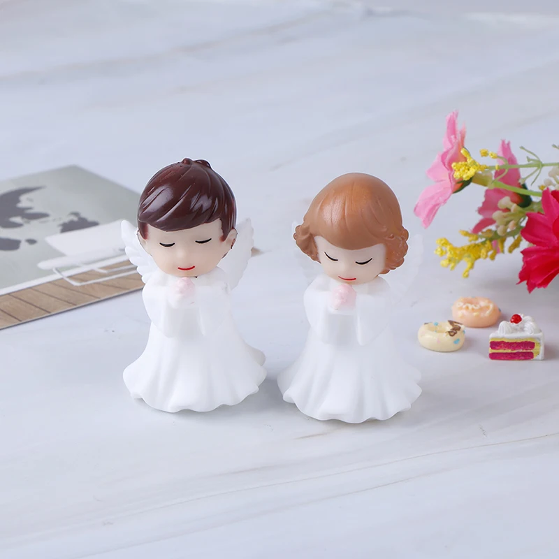 2Pcs Angels Figurines Miniature Well Sculpture Ornament Decoration For Cake