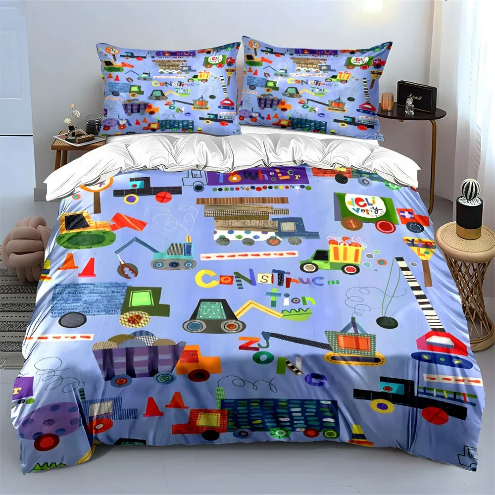 Construction Vehicles Kids Decor Set Soft Comfortable Duvet Cover Bedding Set Included 1*Duvet Cover & 2*Pillowcases, gift