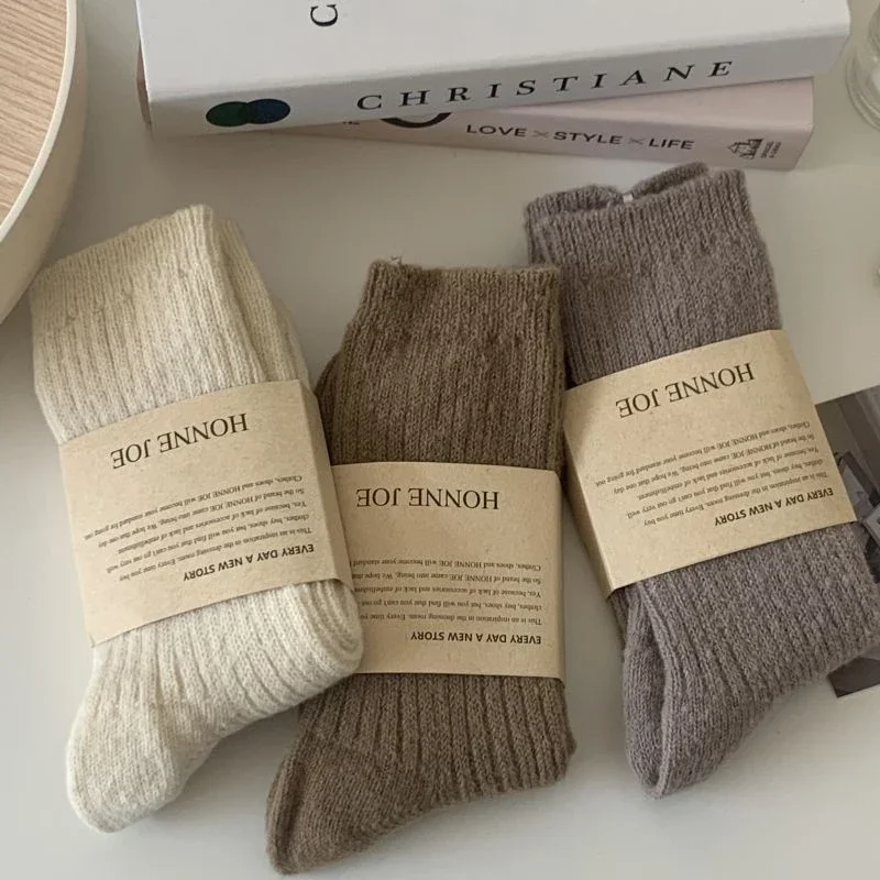 1/2pairs Winter Socks Women Cashmere Wool Thicken Warm Women Socks Sox Japanese Fashion Harajuku Solid Color Thermal Long Socks