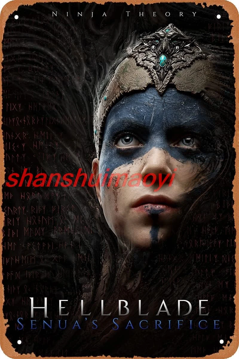 Cartel de sacrificio de Hellblade Senua, letrero de estaño para videojuegos, decoración de pared Vintage, póster de Metal de 8x12 pulgadas, 1 unidad