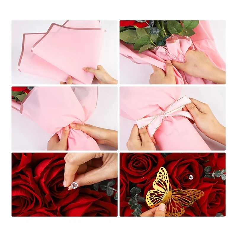 40 Sheets Flower Wrapping Paper Set Flower Bouquet For Mother's Day Wedding Birthday Graduation DIY Gift Easy Install Pink