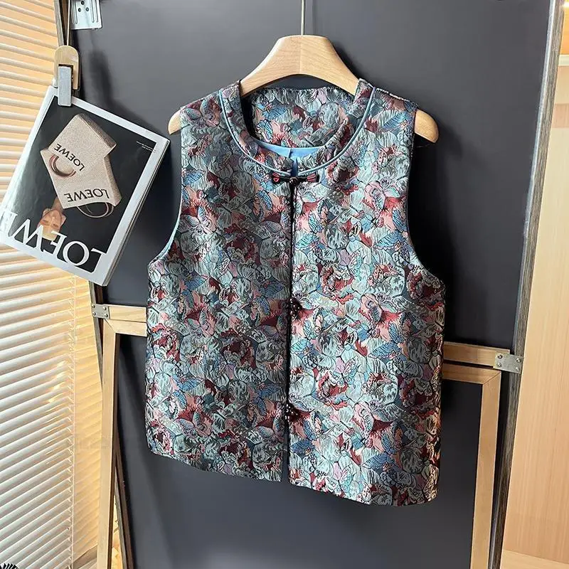 

Винтажный топ-ципао с воротником-стойкой, без рукавов, в стиле танчжуан, классический китайский стиль, жаккардовый жилет, новинка весны 2026
