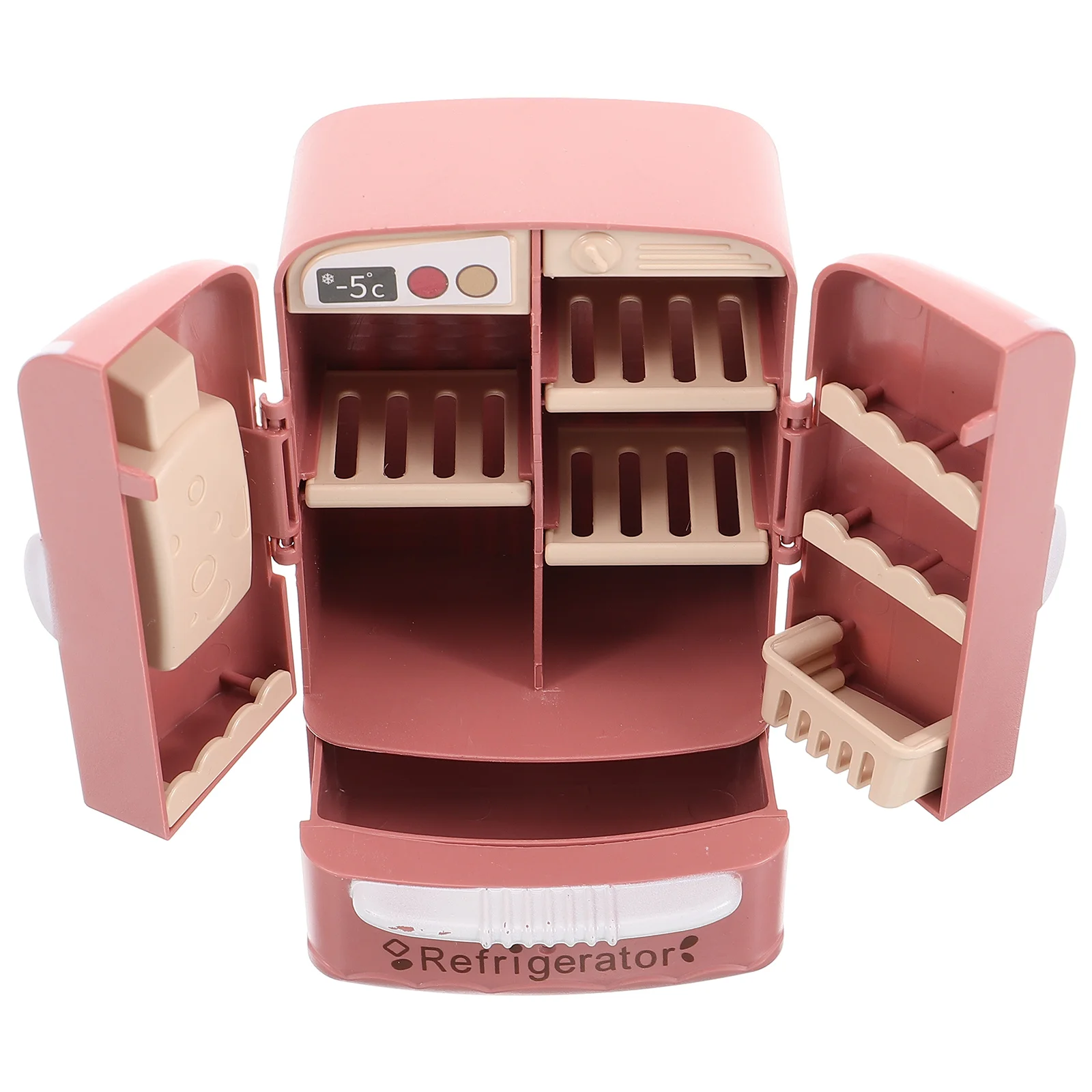 Double Door Refrigerator Mini Furniture Dollhouse Miniatures Fridge for Crafts Abs Accessories Kids Pretend Play Toys Child