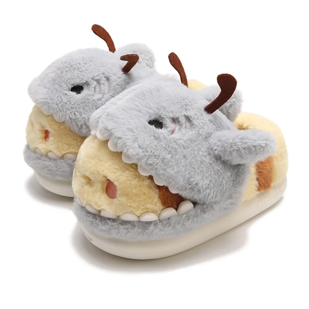 

EVA+Artificial Women Fluffy Slippers Non-slip 3D-shaped Shark Bee Winter Warm Slippers Anti-Skid Comfy Shark Bee Slippers Home