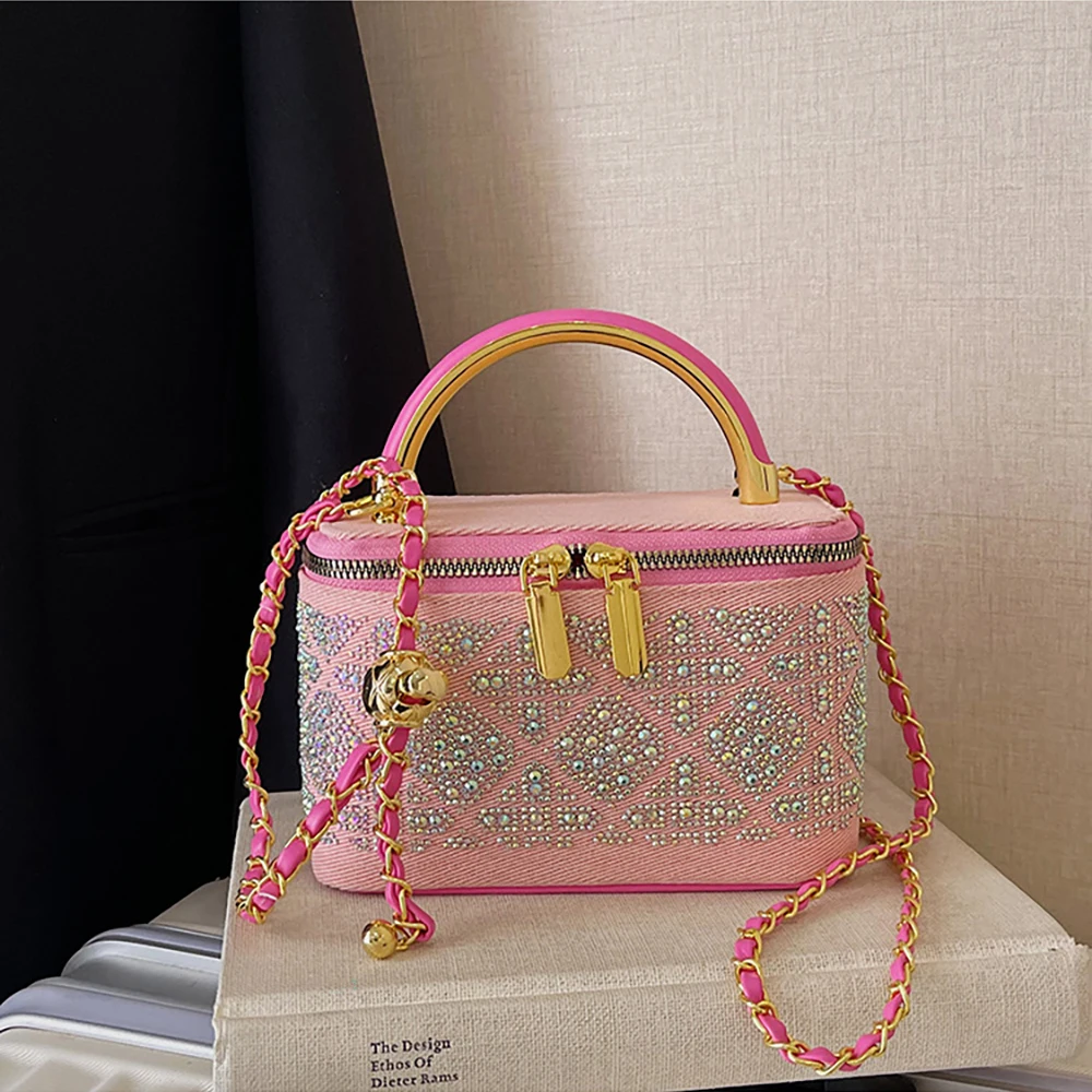 

Fashion Women Box Handbags Chains Crossbody Bag Trendy Diamond Design Handheld Small Square Bag Commuting Single Shoulder Bags