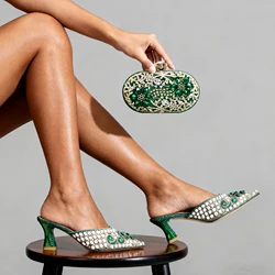 QSGFC Nigerian Design Comfortable Women's Shoes with Diamond Oval Bag Women's High Heels for Party or Work