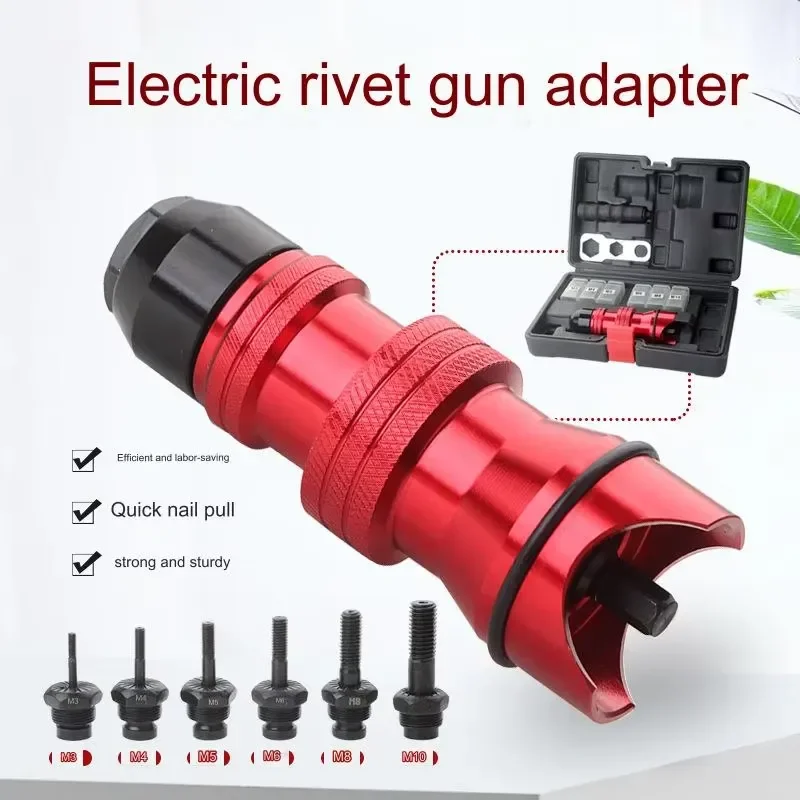 Electric Rivet Nut Tool Adapter for Cordless Drill 38-49mm Range with 6 Interchangeable Heads Kit Professional Hardware
