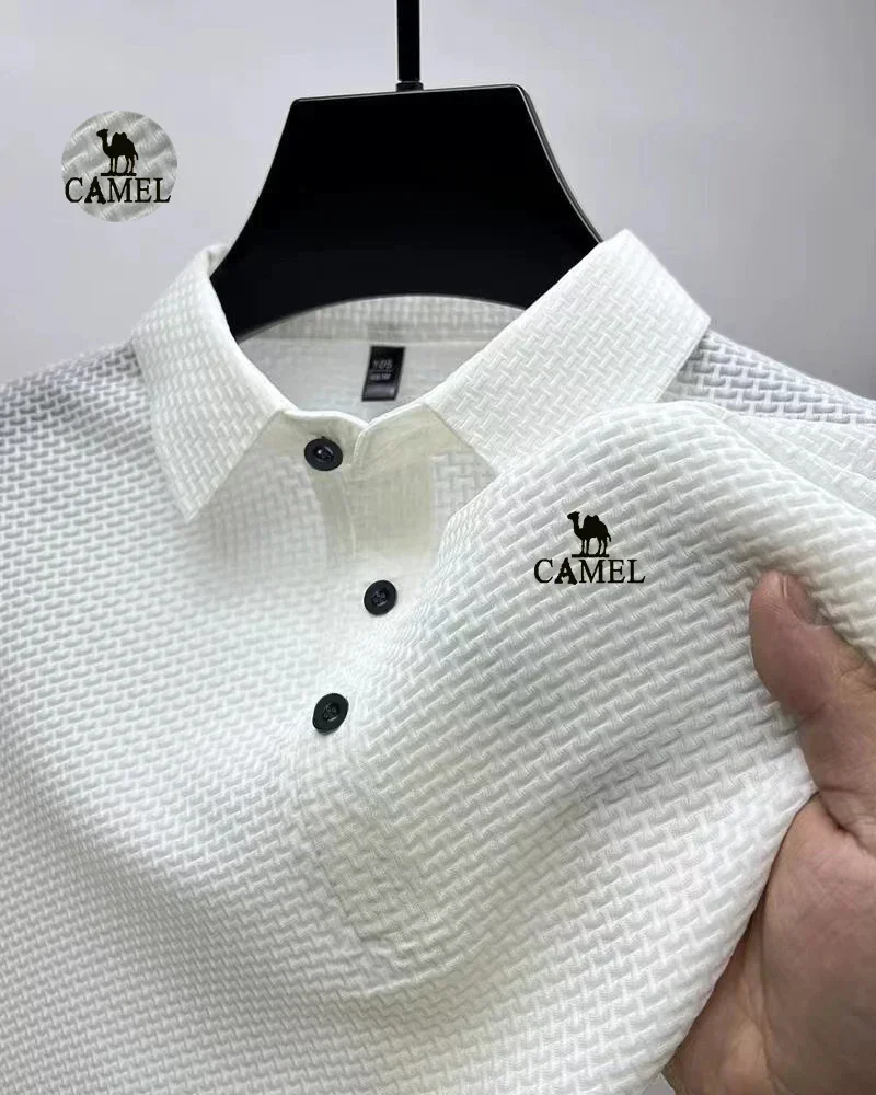 2024 High end Mesh Ice Silk Short Sleeved T-shirt for Men\'s Shirt Collar Summer Business Casual New Nylon Breathable POLO