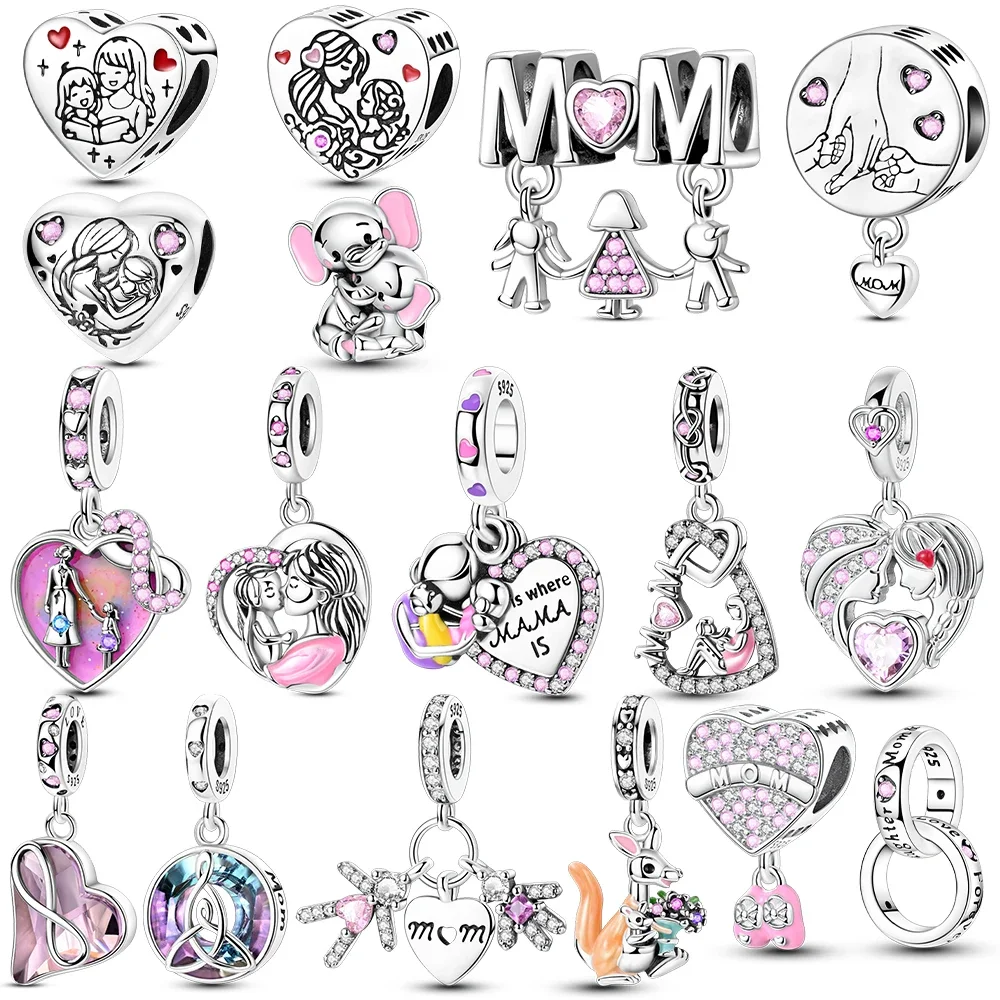 

Mother Heart Charm LOVE Pendant Bead For Woman Fit Original New 925 Silver Bracelet Diy Jewelry Gift For Mom