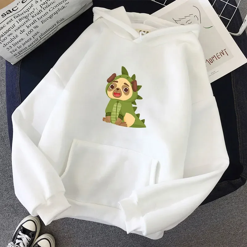 

Cute Pug in a Dinosaur Costume Print Hoodies Teens Daily Street Wear Spring Long Sleeve Sweaters Casual Funny Loose Hooded Top