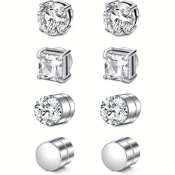 1/4 Pairs Crystal Strong Magnetic Ear Stud Clip Earrings for Men Women Punk Round Zircon Magnet Earrings Non Piercing Jewelry