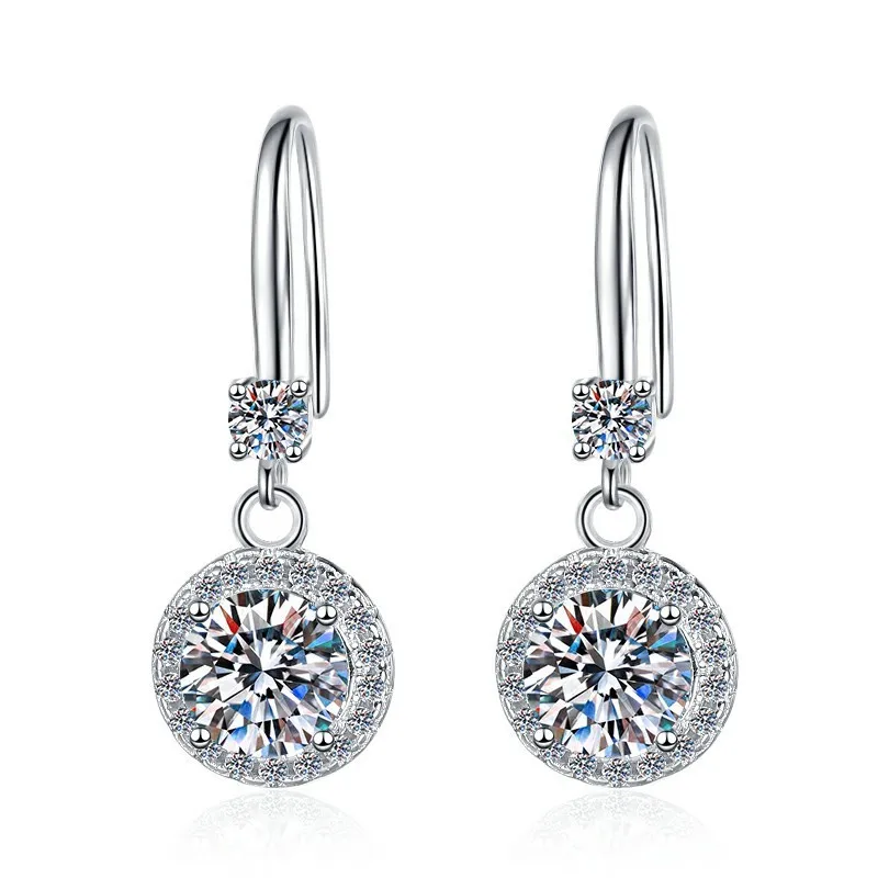 

ES0048 Lefei Fashion Classic Trendy Luxury Moissanite Fine Design Round Dangle Earring For Women Silver 925 Wedding Jewelry Gift