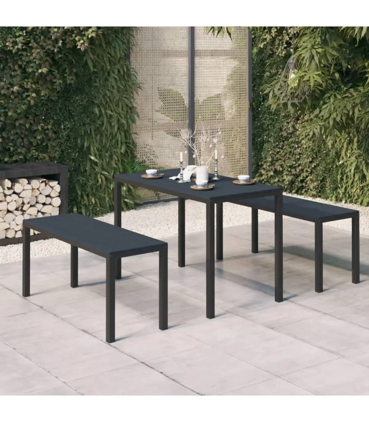 Garden sets garden dining Set 3 pieces steel and WPC Black