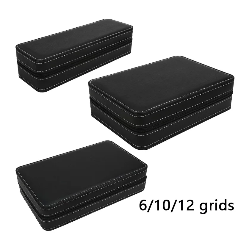 

1 шт. простой ящик для хранения часов из искусственной кожи, витрина с сеткой 6/10/12, многофункциональная коробка для часов, портативная шкатулка для драгоценностей на молнии