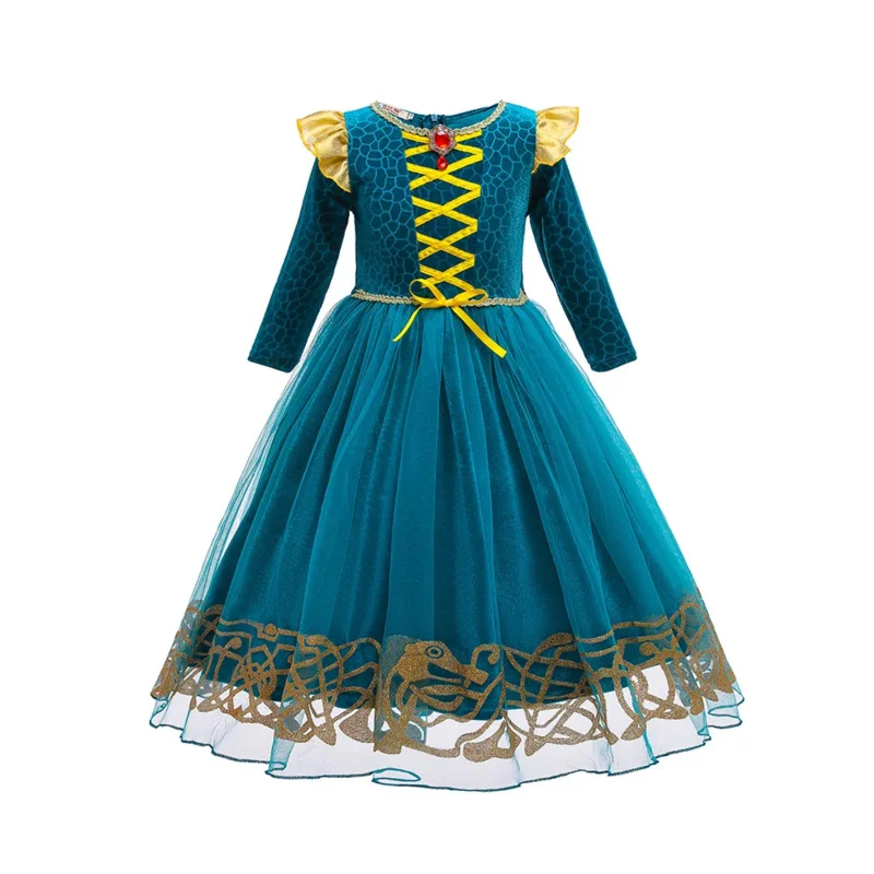 Brave Girl Merida-vestido de dibujos animados para niños, traje de juego de rol para niños, vestido de princesa de manga larga, disfraz de fiesta de