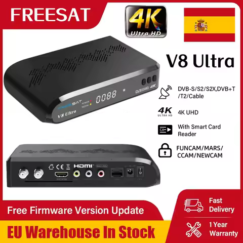 FREESAT V8 Ultra 4K UHD Satellite TV Receiver DVB-S/S2/S2X,DVB-T2/T+C+ISDBT+ATS-C,FUNCAM/MARS/CCAM With Smart Card Reader TV Box