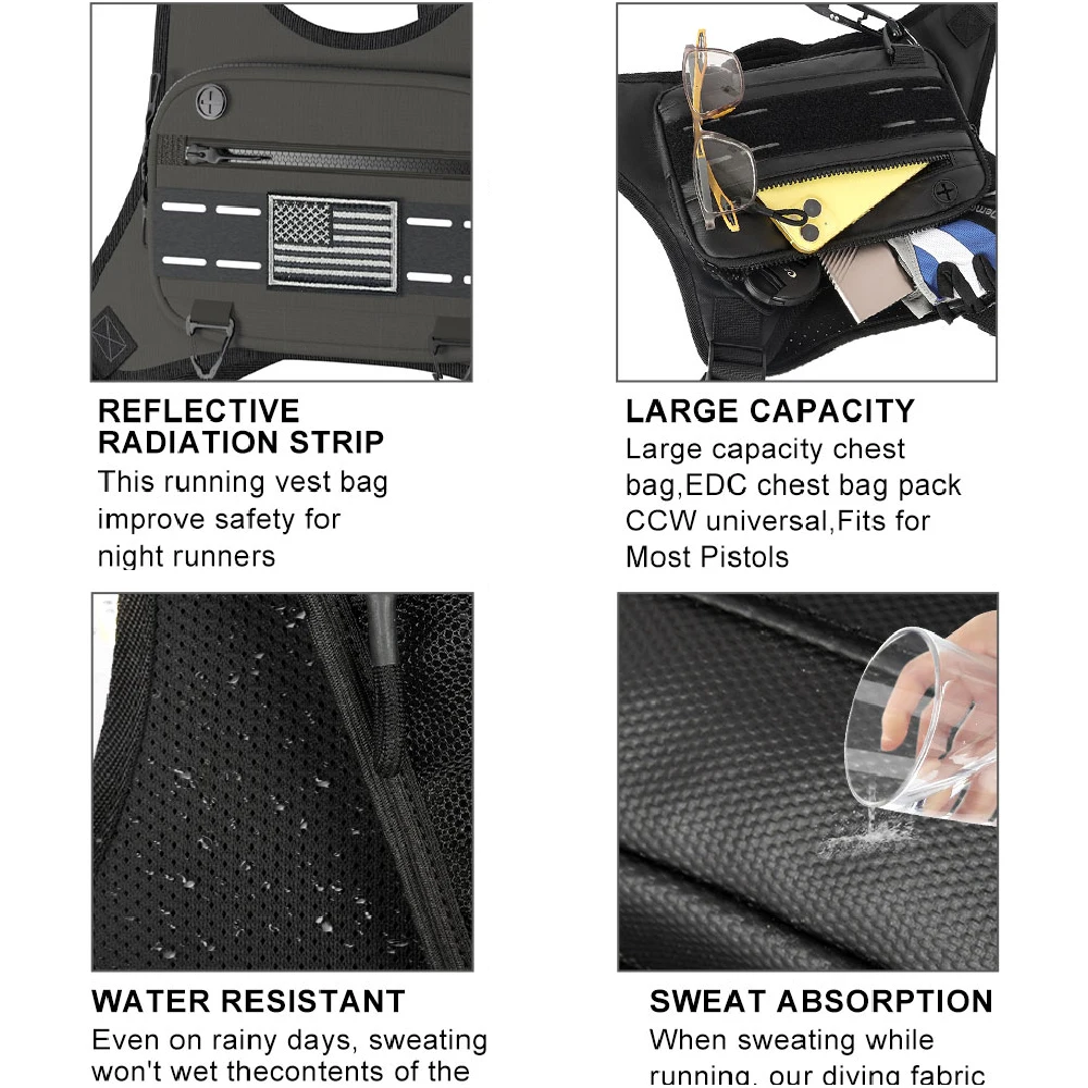 Leichte, wasserabweisende Sport-Brusttasche mit integriertem Handyfach zum Laufen, Radfahren und für den täglichen Gebrauch, für Damen und Herren. – Detail 24