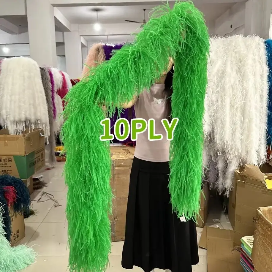 

2Meter Natural Ostrich Feather Boa Shawl 6-26Ply Green Soft Plumes Wedding Party Bridal Dress Dance Scarf Decor DIY Accessories