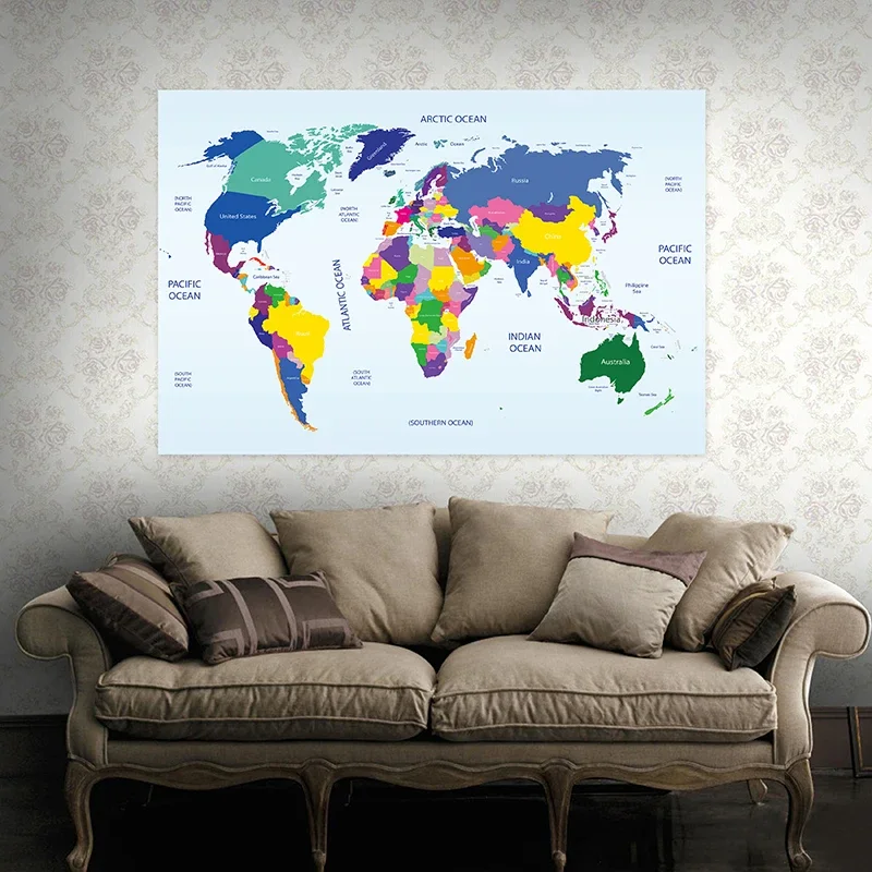 Mapa do mundo 100x70cm pintura parede não tecido lona arte cartaz moderno impressões decorativas sala escritório escola material de estudo