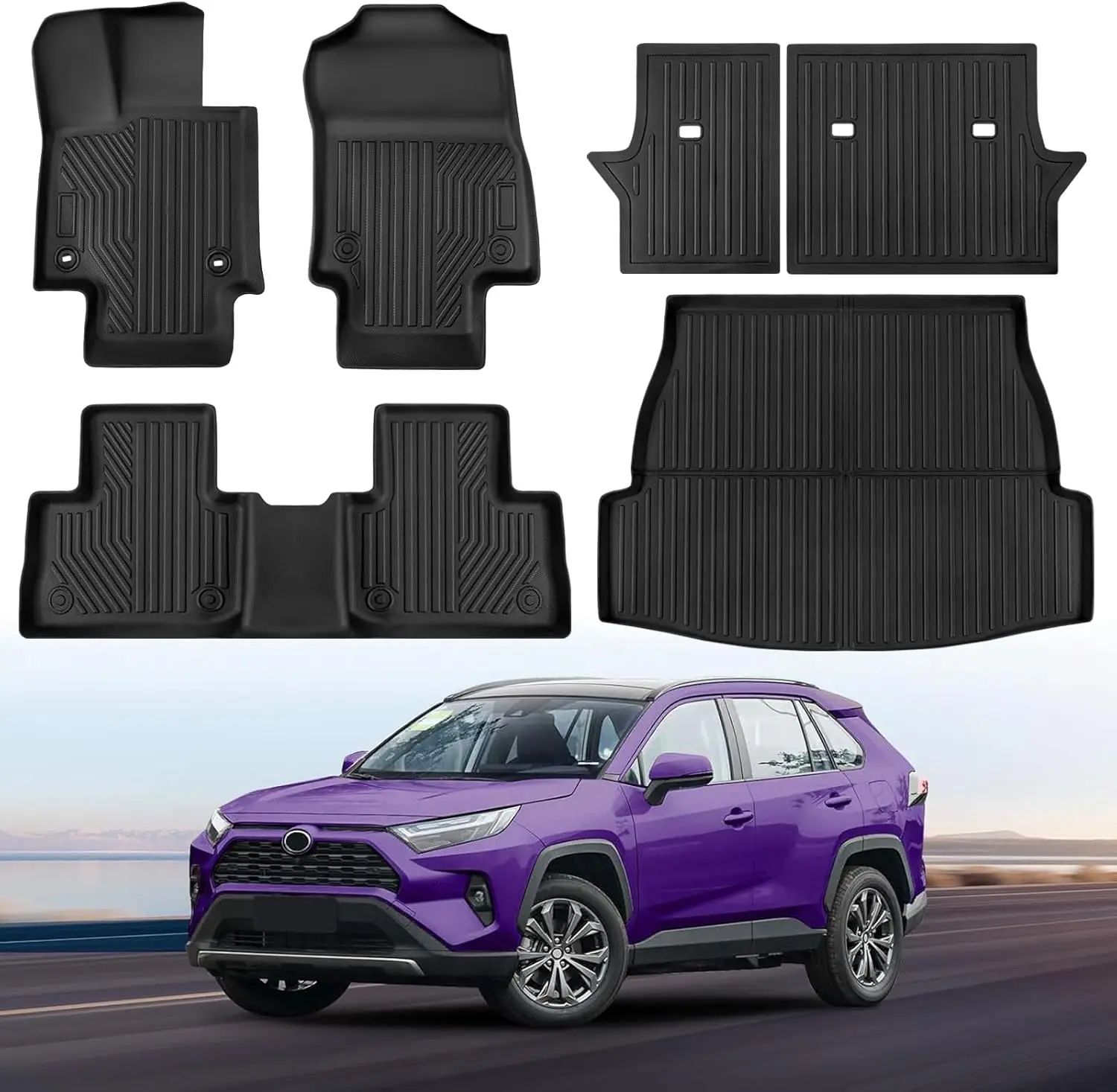 All-Weather TPE Floor Mats in Blue for 2019-2025 Toyota RAV4 (Include Hybrid), Full Set & Protective