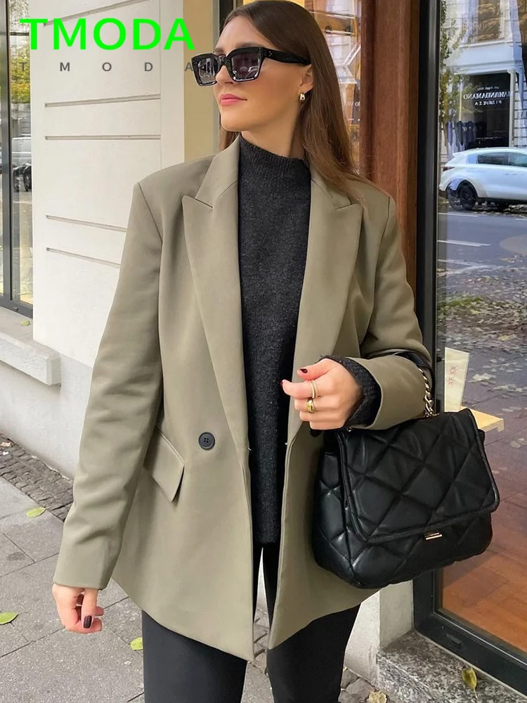 T MODA 2023 Women Double Breasted Blazer Office Lady Loose Classic Coat Suit Jacket Female Chic Outwear Outfits Veste Femme