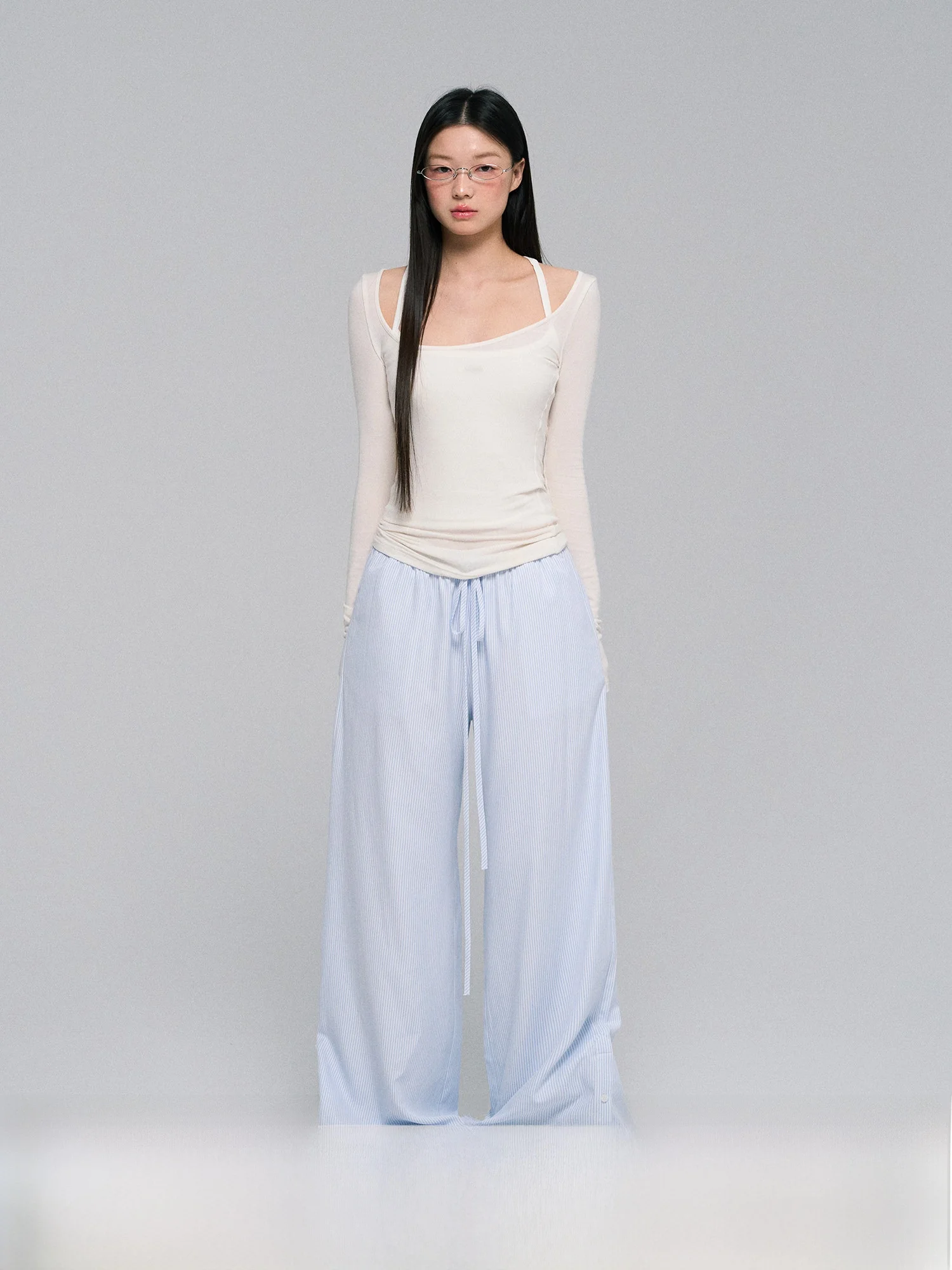 

LaluneDuCiel Original Knitted Sun Protection Cover up Tank Top And Bot Set Striped Casual Loose Fit Women's Ensemble