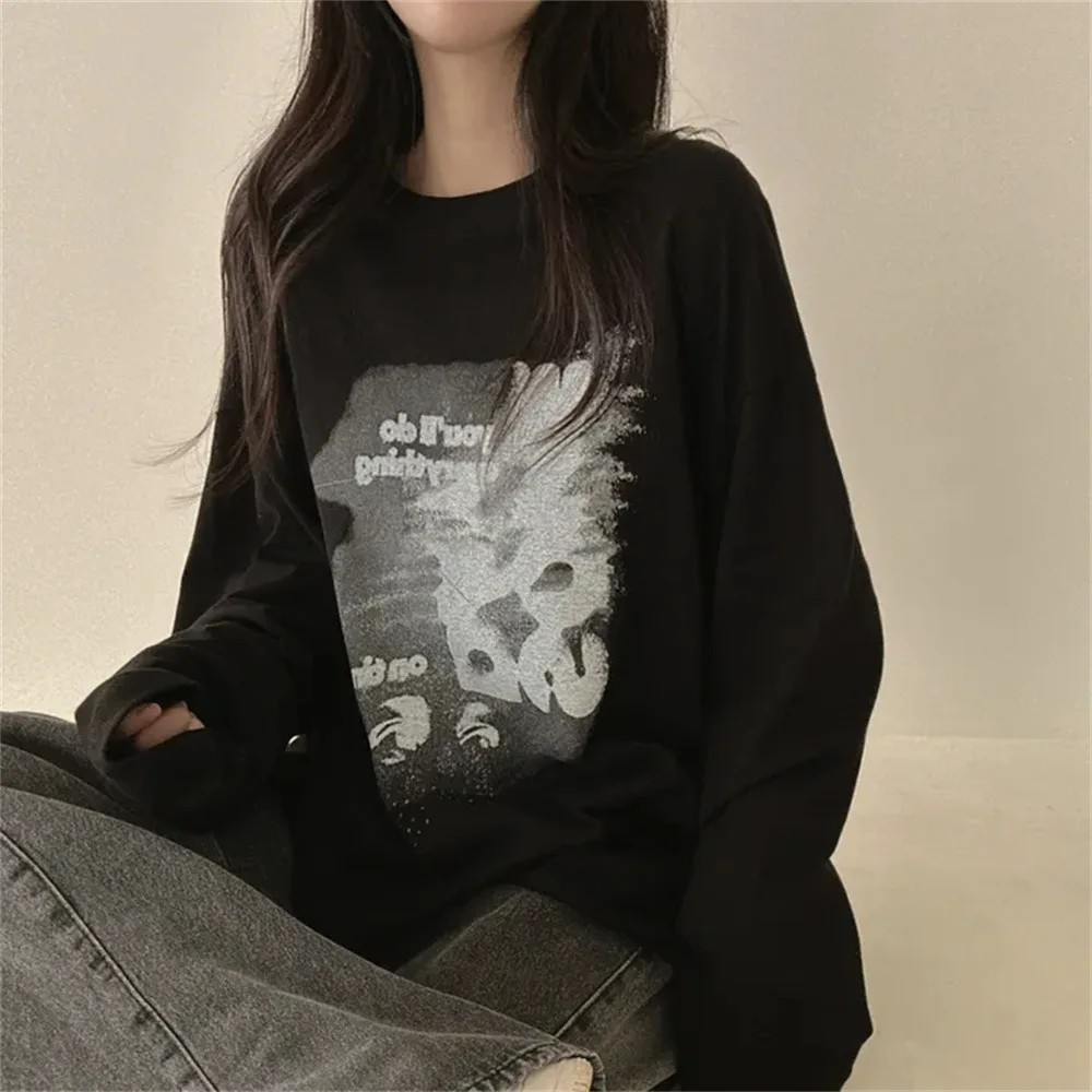 Gothic T Shirt Women Long Sleeve loose Y2k autumn Vintage cotton T Shirt  printed Tops Streetwear Korean Style Funny Tshirts