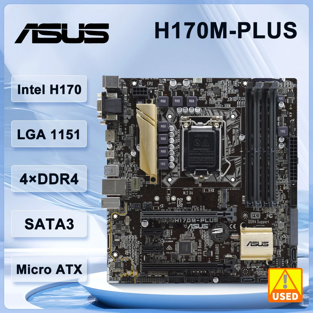 ASUS H170M-PLUS Motherboard LGA 1151Intel H170 DDR4 64GB Core i5-6400 cpu Core i3-7300 i7-6700K PCI-E 3.0 M.2 USB3.0 Micro ATX