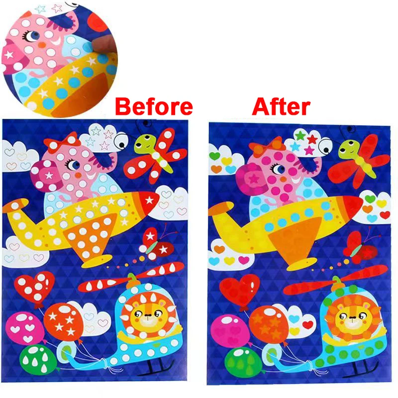 Cartoon Animal Mosaic Stickers Art Sticky DIY Handmade Kit for Kids Geometric Love Star Dot Matching Sticker Early Education Toy