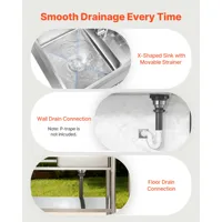 SucceBuy Stainless Steel Utility Sink 39.4/47 x 19.7 x 37 in Commercial Kitchen Sink with Hot & Cold Water Pipe for Restaurant 5