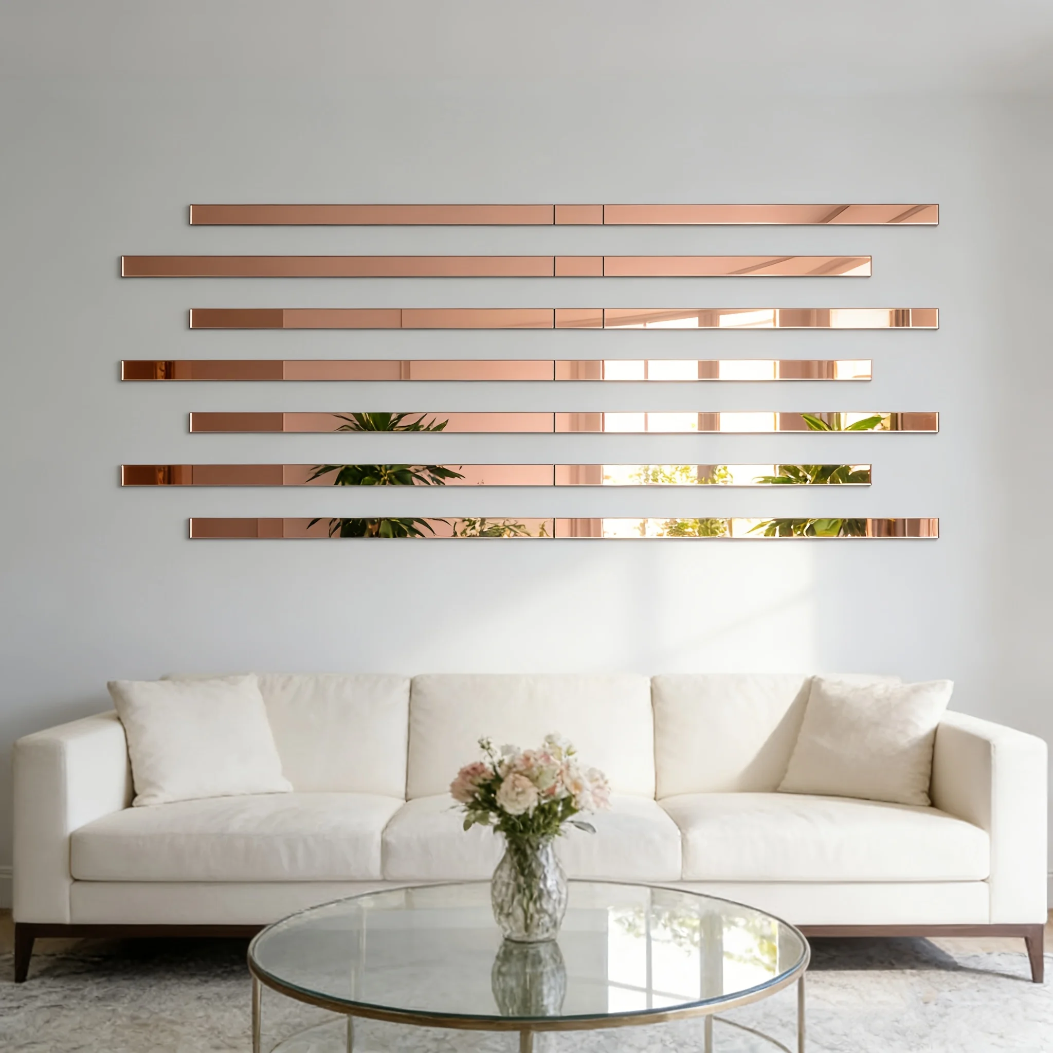 Hot Selling Rose Gold Long Strip Acrylic Mirror Surface Wall Stickers 20PCS 2x50cm Decals Bedroom Living Room Decor No Punching