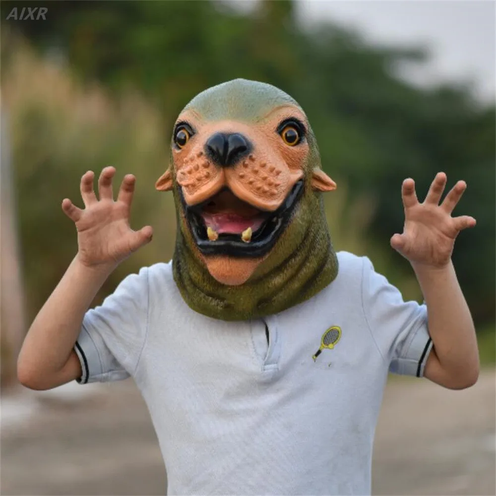 

Cute Fur Seal Animal Head Mask Masquerade Ball Funny Sea Lion Head Costume Halloween Party Spoof Prop Led Mask Scary Alien Funny