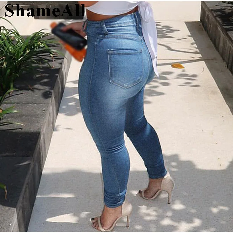 

Plus Size Bleach Wash Pocket Stretch Skinny Thin Jeans Large 5XL High Waist Zipper Fly Trousers Women Casual Denim Pant Mom Jean