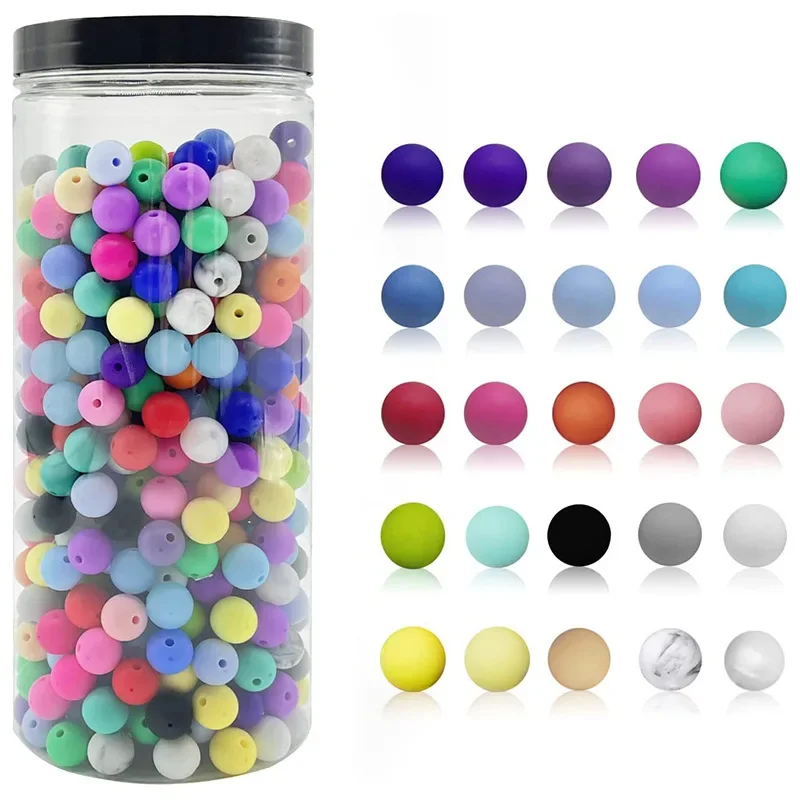 1Bottled 12MM Silicone Beads Round Loose Spacing Beads DIY Jewelry Making Pacifier Chain Bracelet Necklace Accessories Gift Box