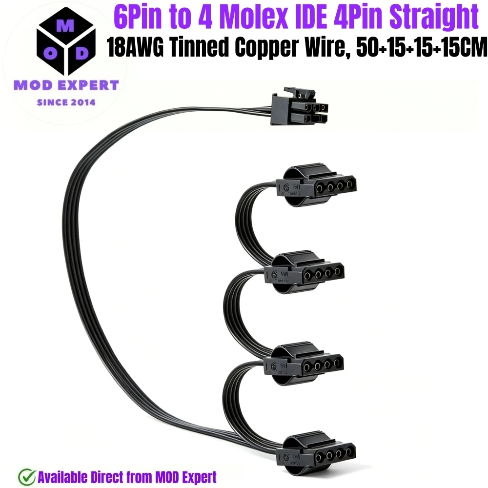 

6Pin to 4x Molex IDE 4Pin Straight, PATA Peripheral Power Cable for Corsair AX1600i, AX1000, AX850 Titanium Type 4 Modular Power