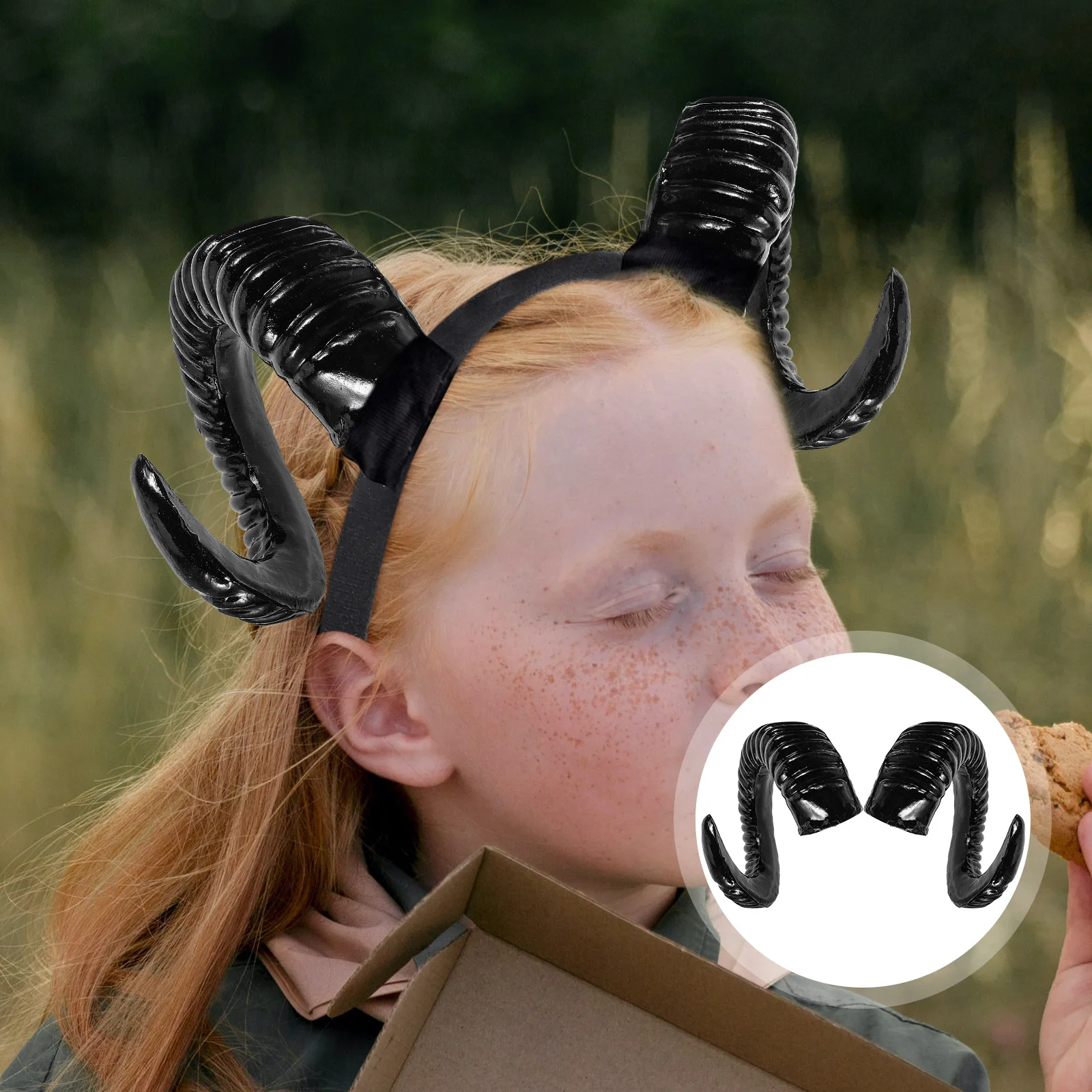 Airhorn Sheep Headdress Goat Horns Headband Halloween Black Hair Accessories Man