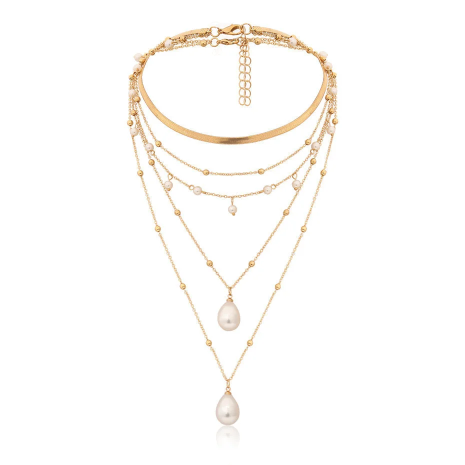 IngeSight.Z Bohemian Multi Schicht Nachahmung Perle Quaste Choker Halskette Kragen Erklärung Anhänger Halskette für Frauen Schmuck – Detail 22