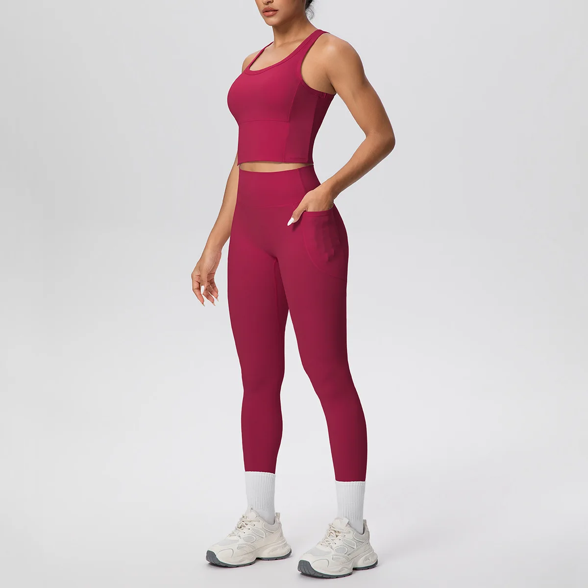 miml-2026-new-double-sided-brushed-solid-color-breathable-pocket-long-yoga-sportswear-set-fitness-running-two-piece-set