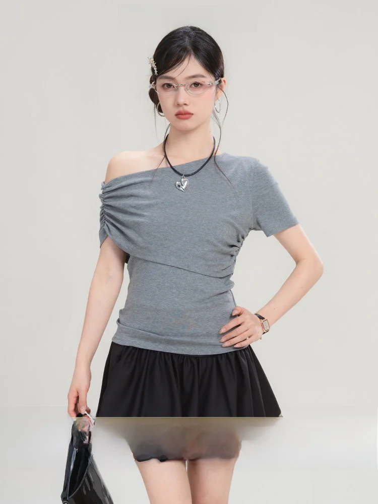 

Женская укороченная футболка Loveheynew Sweet Spicy с плиссировкой, облегающая, летняя, новая модная модель, топ для женщин