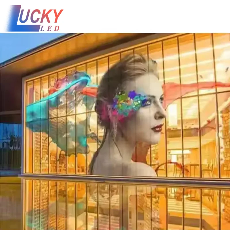 واضح HD P3.91 -7.81 شاشة LED شفافة محلات نافذة زجاجية مول LED عرض إعلاني شفاف