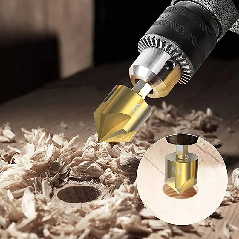 6/3 pcs Countersink Drill Bit Set 1/4\'\' Hex Shank HSS 5 Flute Countersink 90 Degree Wood Chamfering Cutter Woodworking Tools