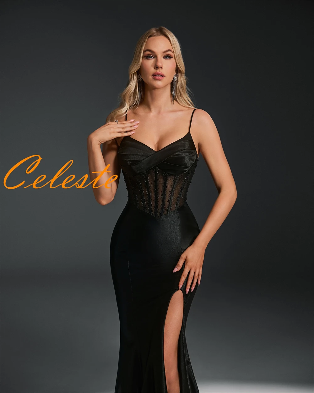 

Customized Mermaid Black Satin Evening Dresses Fashion Sleeveless Homecoming Dresses Modern Court Train Special Occasion Gowns