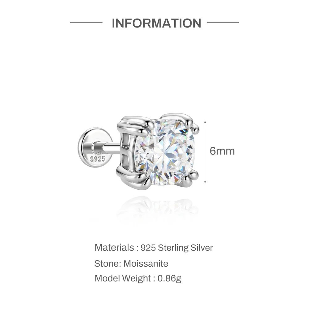 AIDE 925 Sterling Silber Klassischer Moissanit-Ohrstecker mit flacher Rückseite für Damen, 1 Karat, geometrische Form, Hochzeitsschmuck – Detail 28