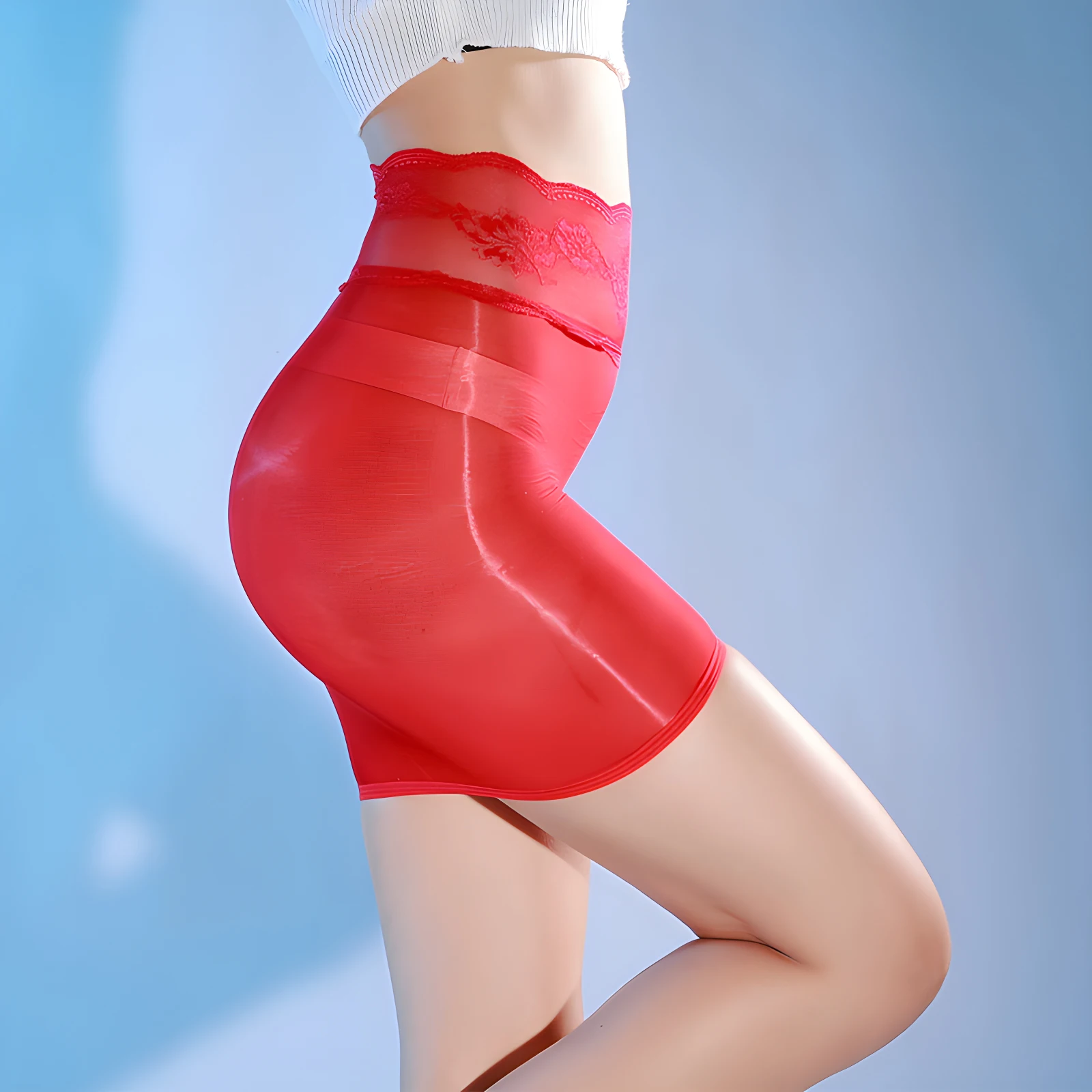 بقماش شفاف الملابس الداخلية يمزح تنورة المرأة عالية الخصر انظر من خلال بيكيني حتى تنورة دانتيل مثير لأزياء عيد الحب الليلية #2