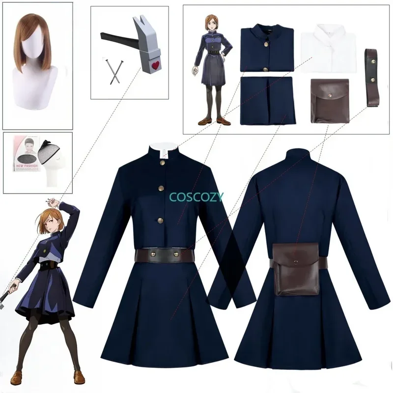 Jujutsu kaisen anime cosplay traje para mulheres, kugisaki nohara, uniforme, saco de cintura, conjunto completo, top, saia, casaco, terno, 3 cores