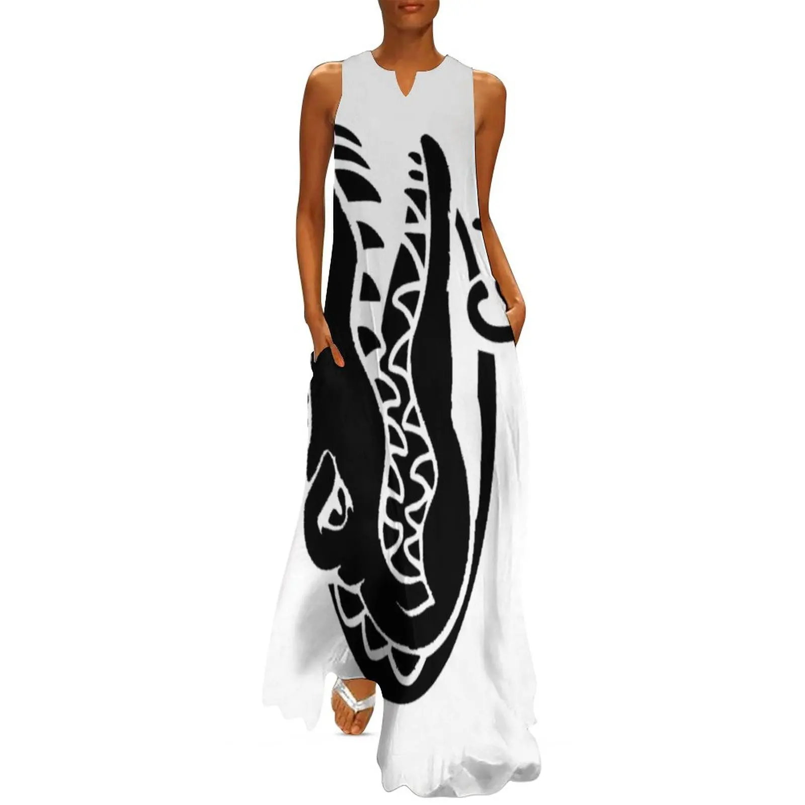 

Gator bait crocodile and elegator black and white Long Dress Female clothing summer dress korean women dress