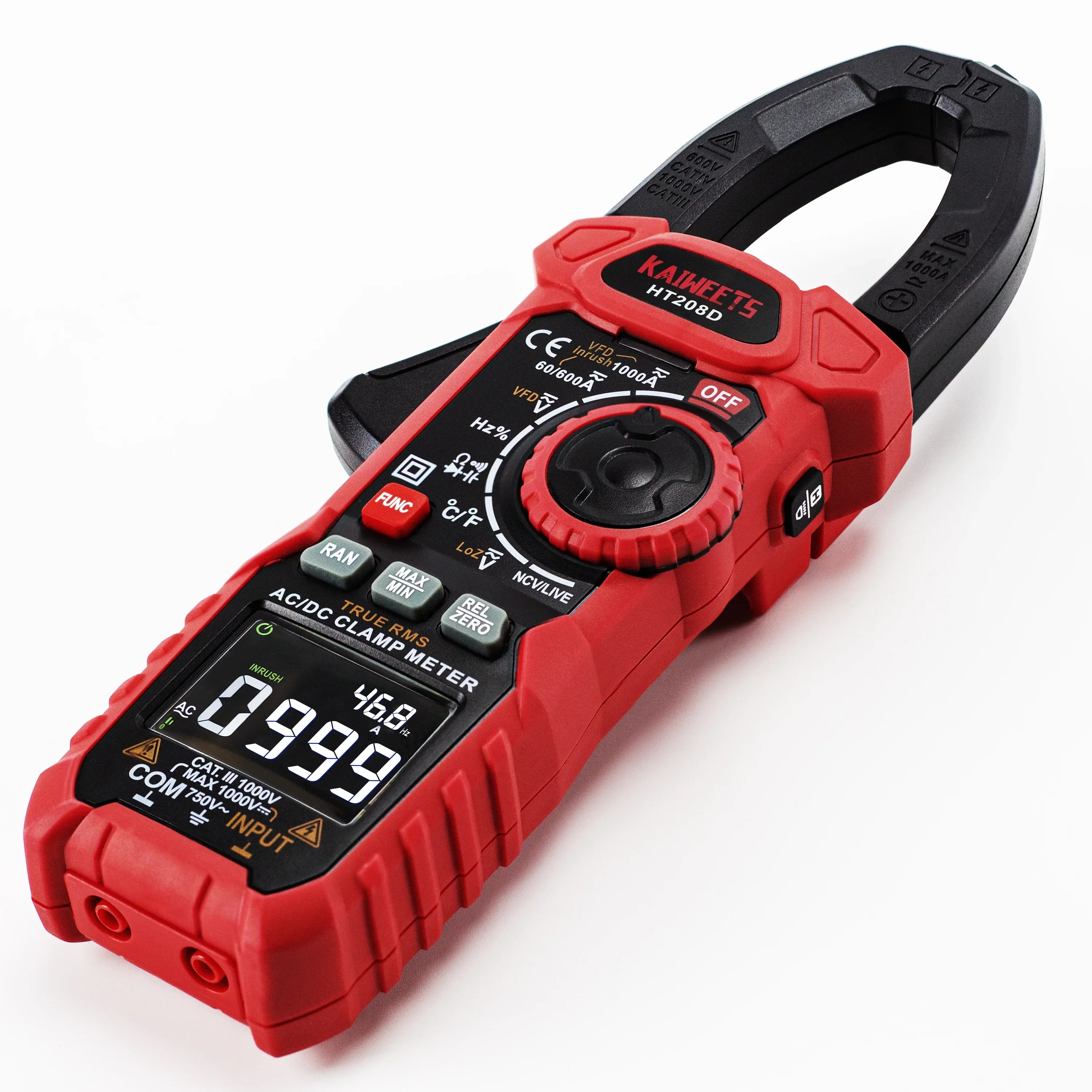 KAIWEETS HT208D 1000A Current Digital Clamp Meters Ammeter Test Electrical Multimeter Clamp Meter AC DC Digital